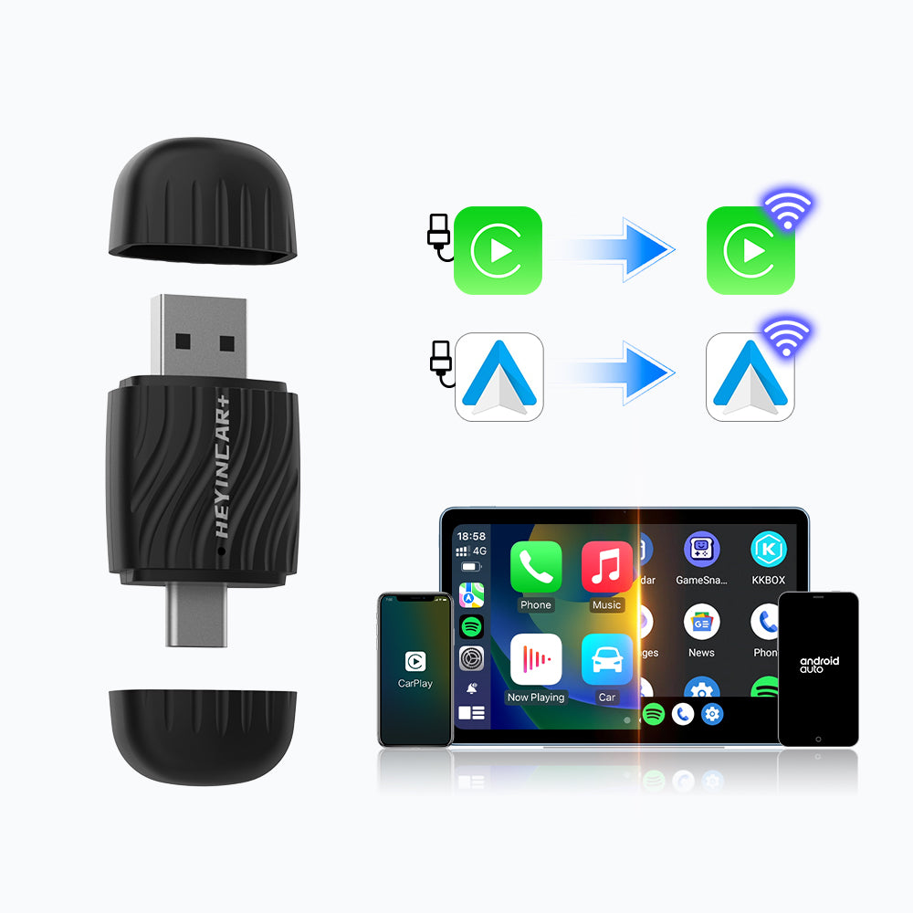 Wireless CarPlay & Android Auto Adapter – Sleek Dual-Port Design