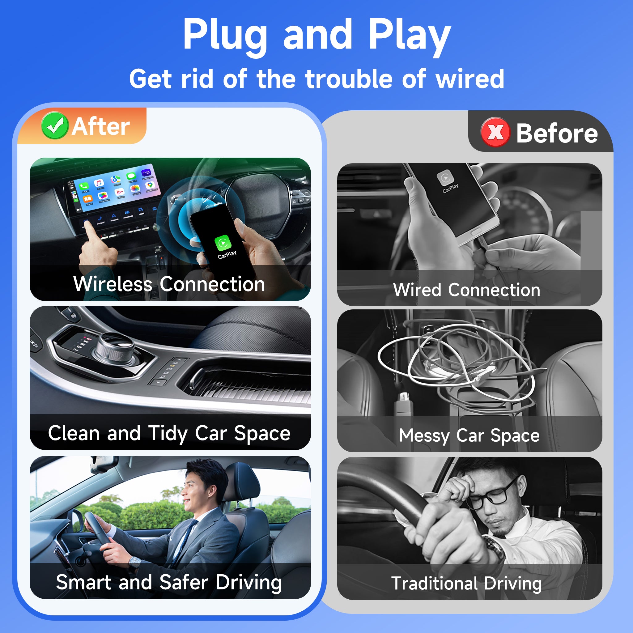 Wireless CarPlay & Android Auto Adapter--Dual-Head Design